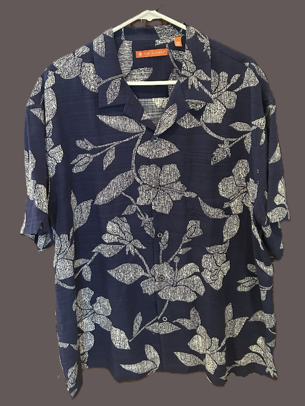 Tori Richard Navy Blue Floral Hawaiian Camp Shirt 2XL Cotton Blend